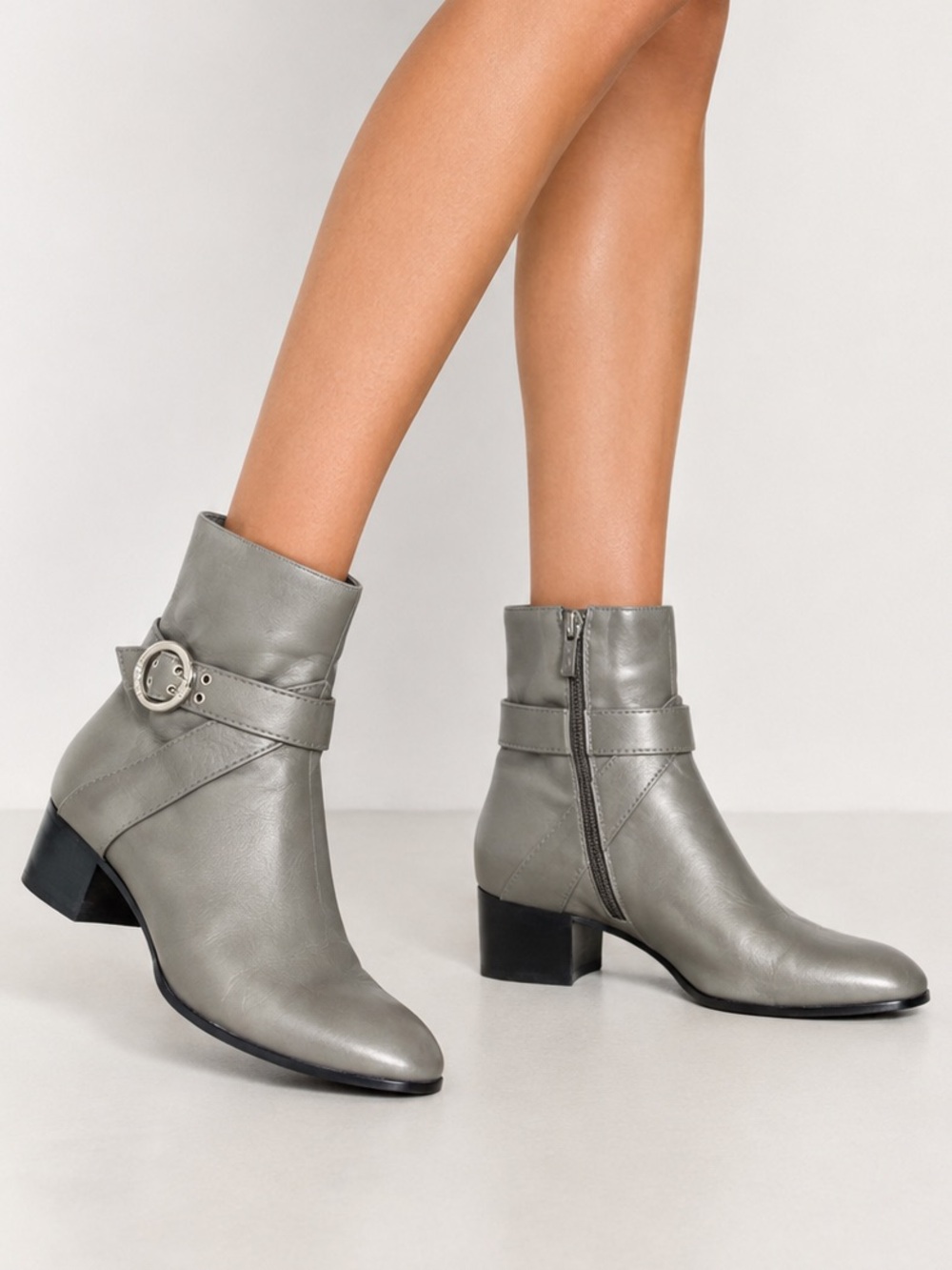 Jimmy Choo Gray Ankle Boots Tall Shaft Chelsea Leather Buckle Size 38.5 $995
